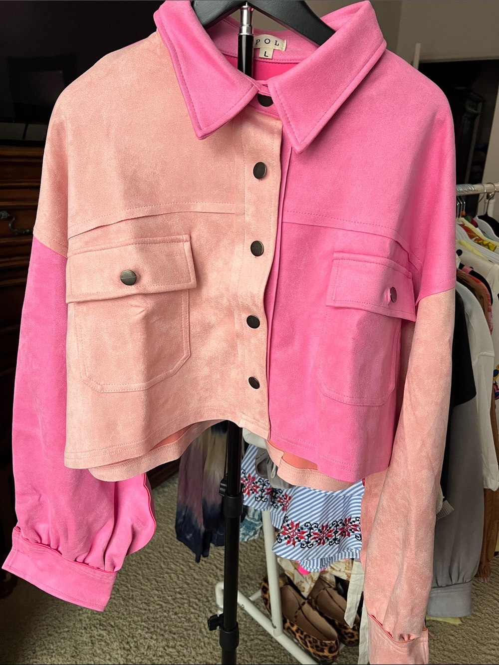 POL Two-Tone Pink Pea Coat